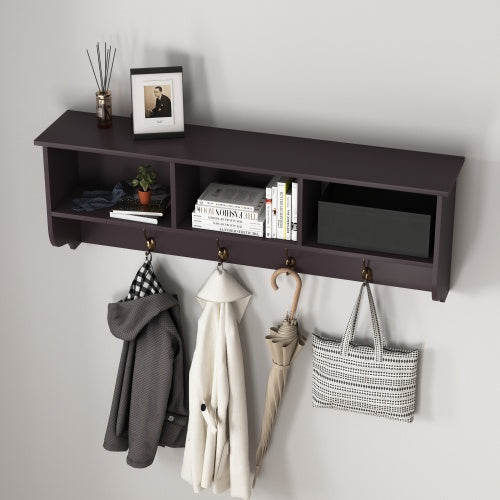 Wall-Mounted Coat Rack with Shelf and 4 Dual Hooks