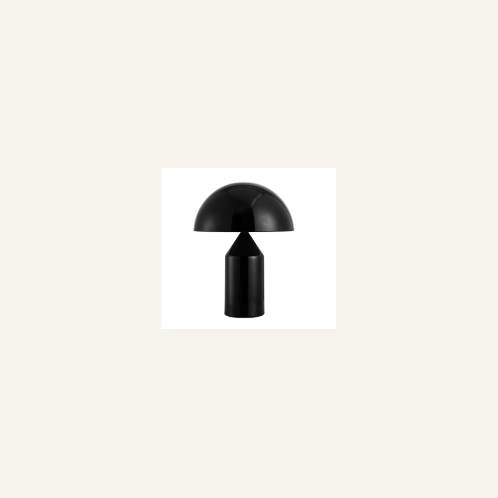 Large glossy black mushroom table lamp full view