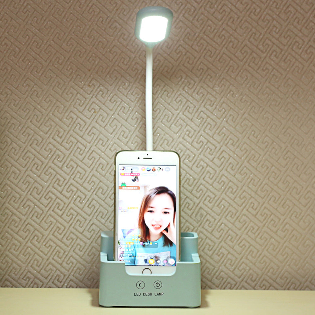 Mint LED desk lamp with phone holder full view