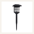 Black solar pillar light with ground stake full product view