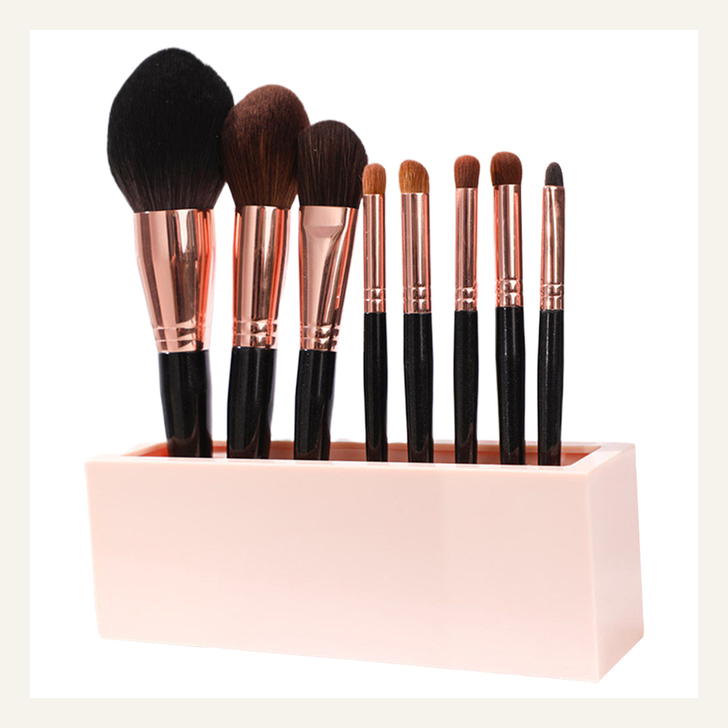 Pink makeup brush organizer full product view
