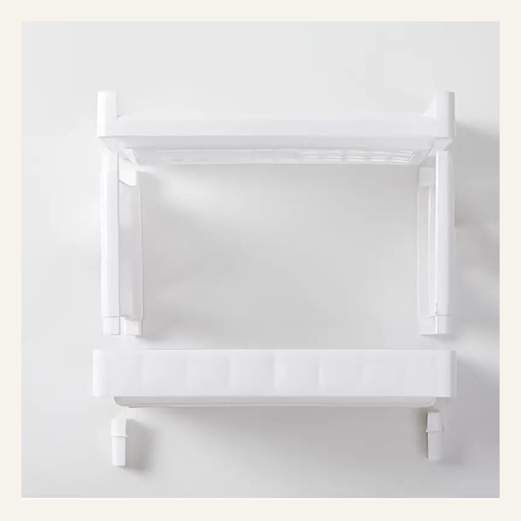 White two-tier desk shelf component view