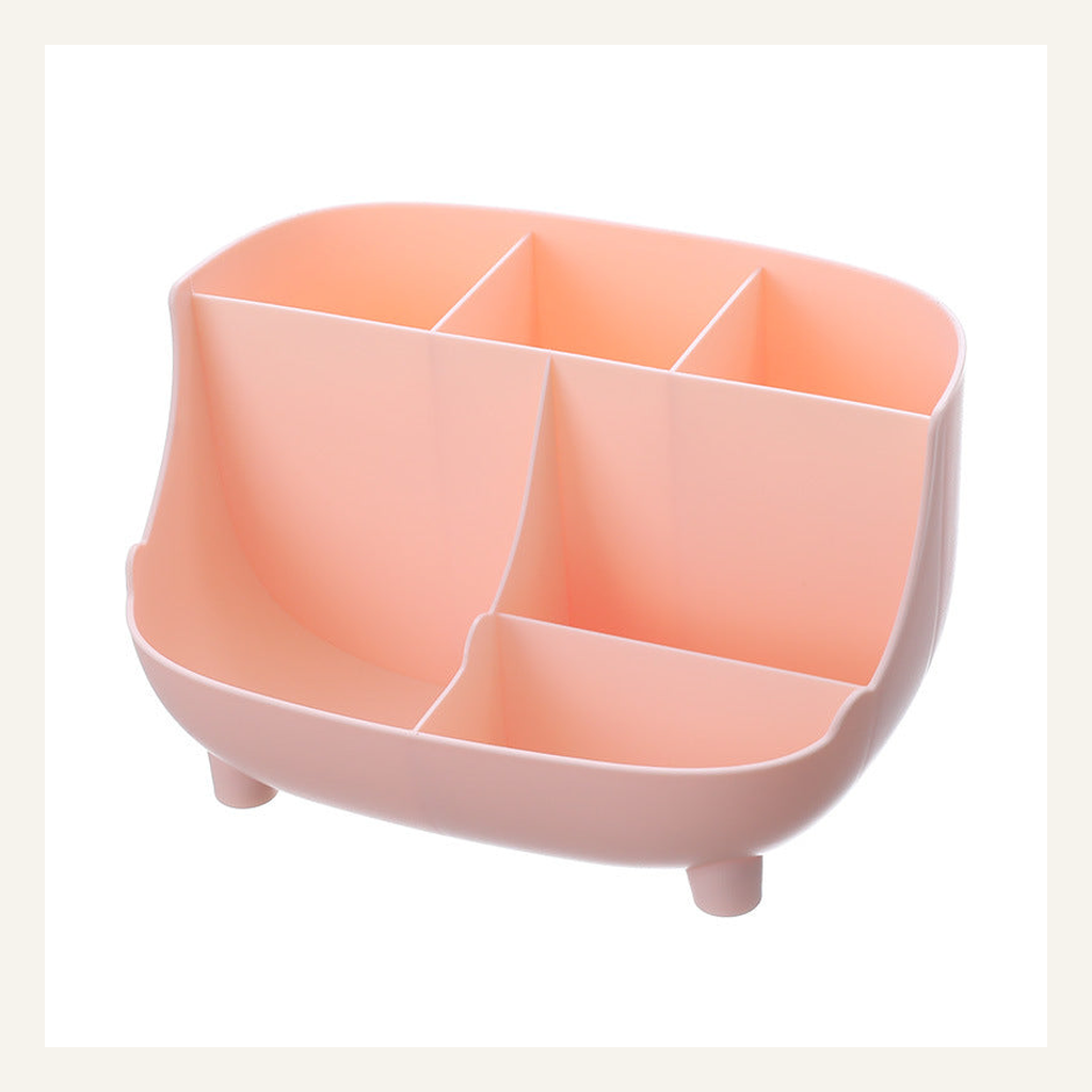 Pink six-compartment desktop organizer empty product view