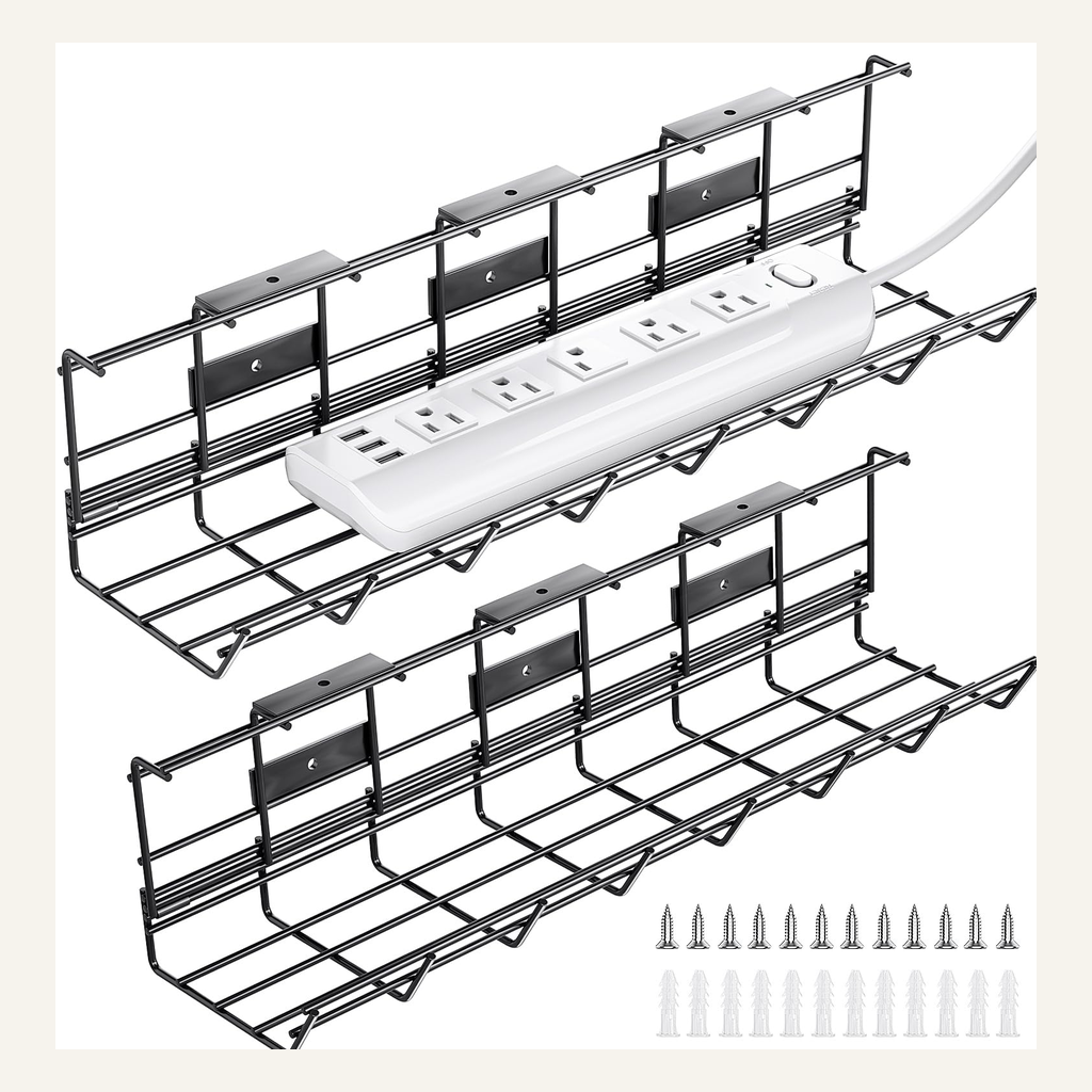 Black under-desk cable tray two-pack with mounting hardware