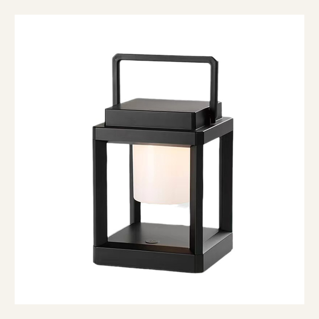 Black portable camping lantern full product view
