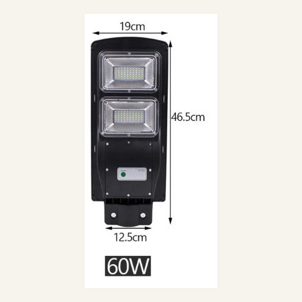60W solar street light full product view with verified dimensions