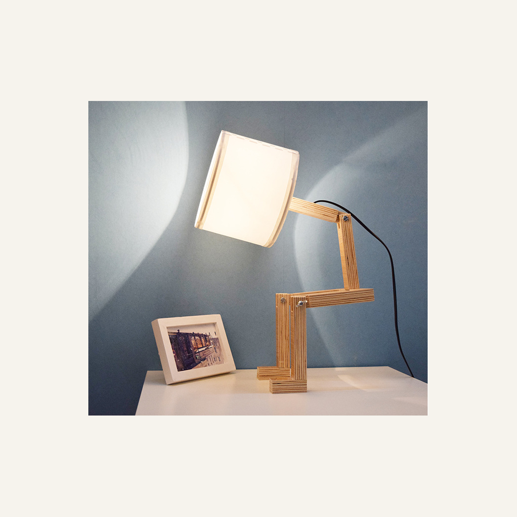 Wooden adjustable bedside lamp full product view