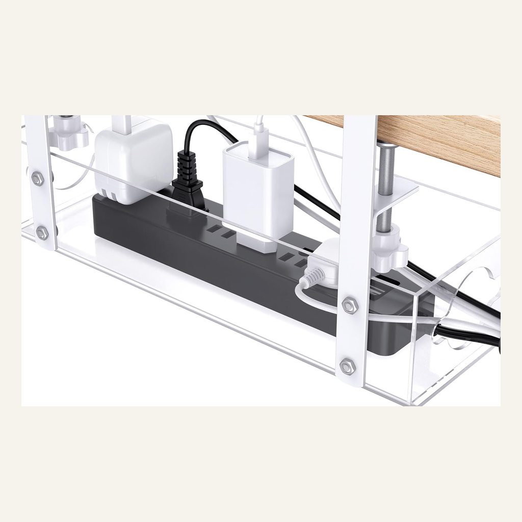 Clear under-desk cable tray construction detail