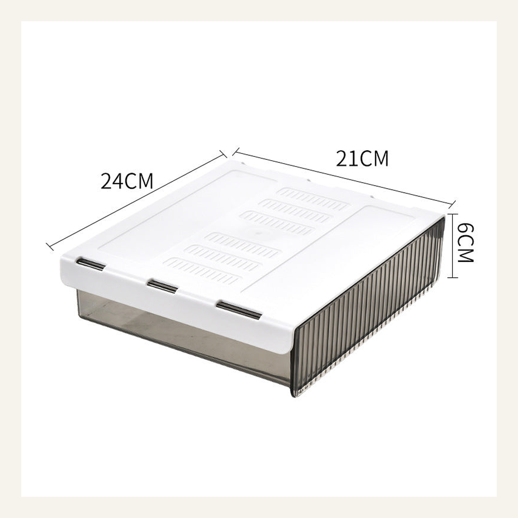 Transparent medium under-desk drawer with source dimensions