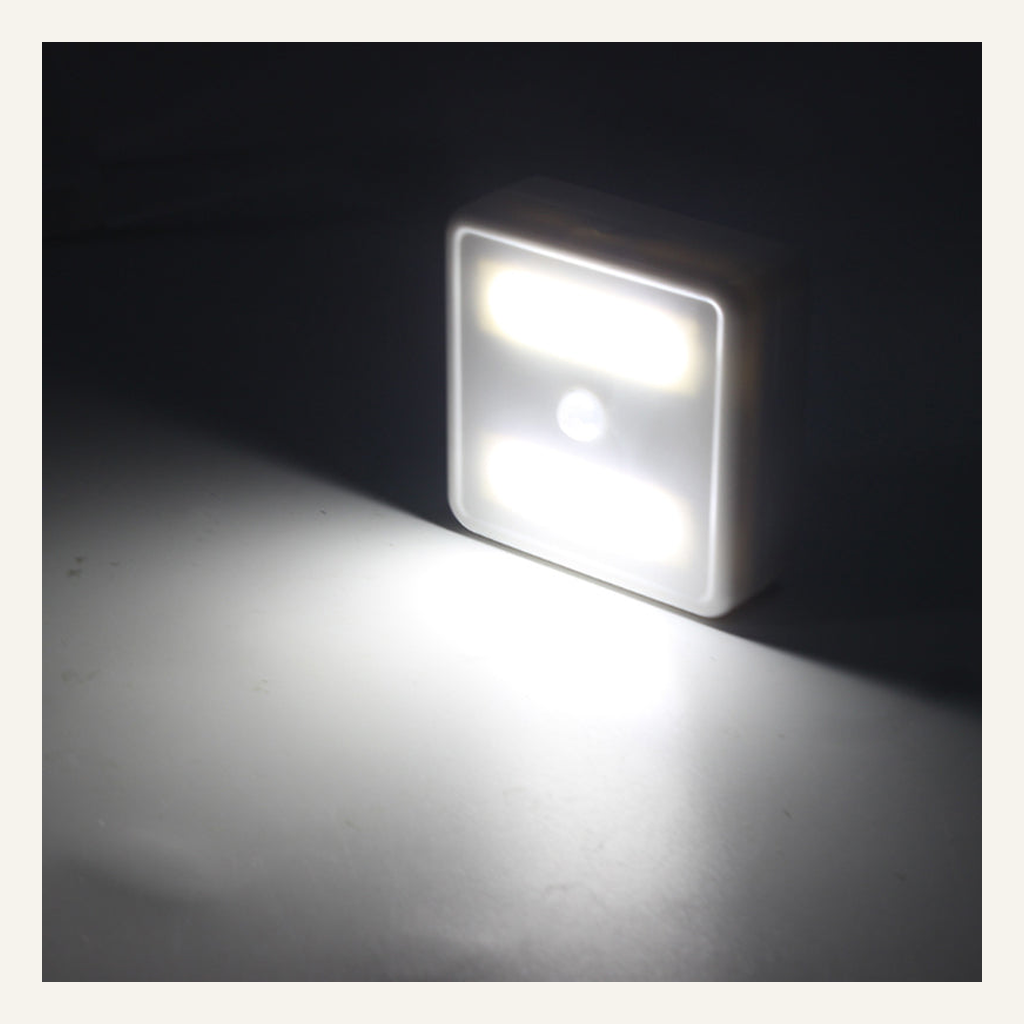 White motion-sensor cabinet light illuminated front view