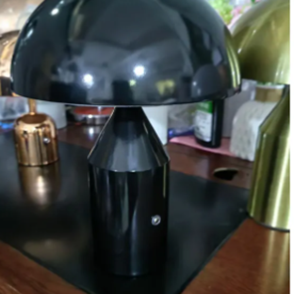 Large glossy black mushroom lamp finish detail