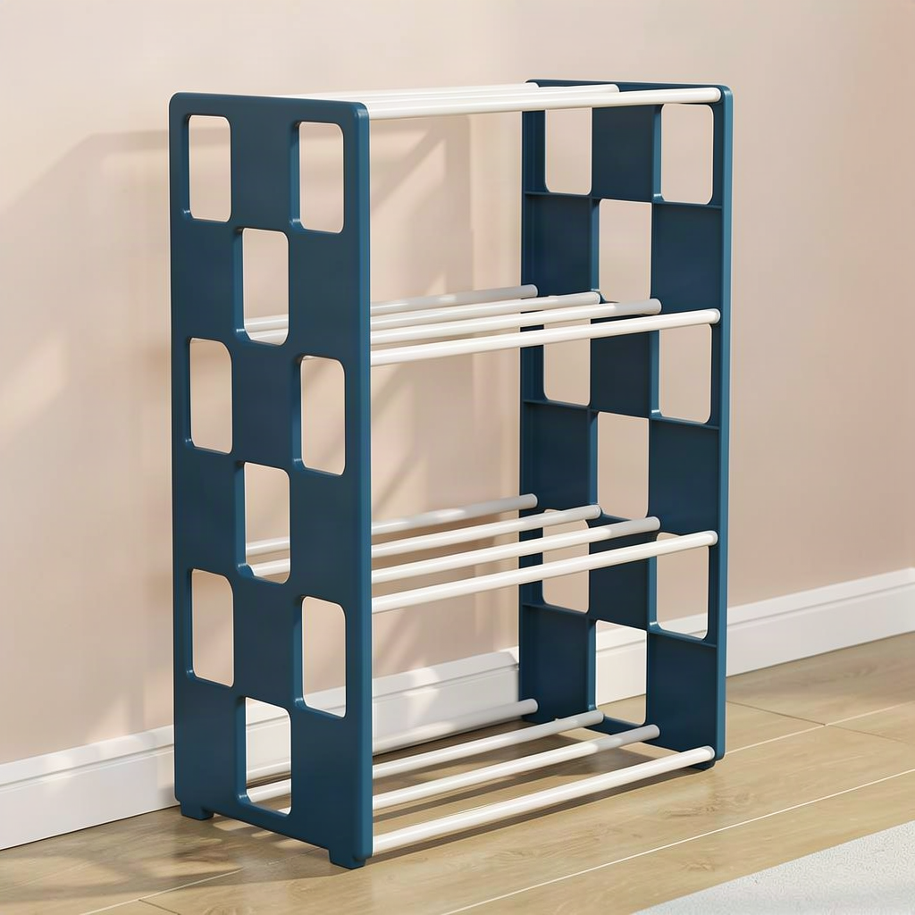 Multi-tier metal shoe rack detail