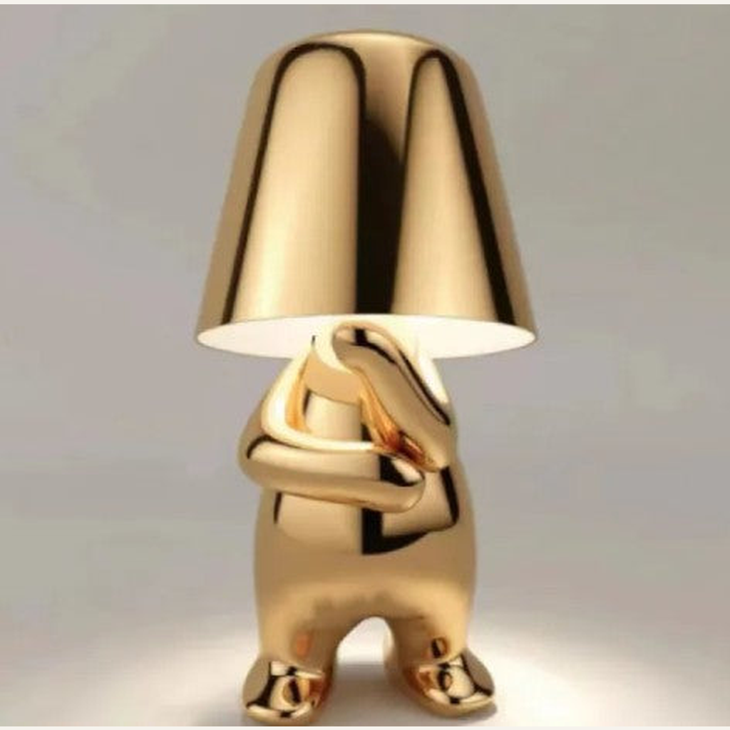 Gold thinker statue table lamp thinking pose