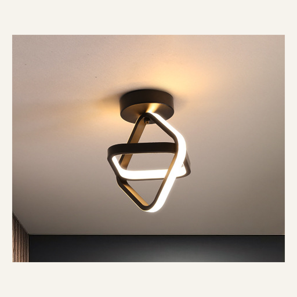 Black interlocking-frame LED hallway light installed on a ceiling