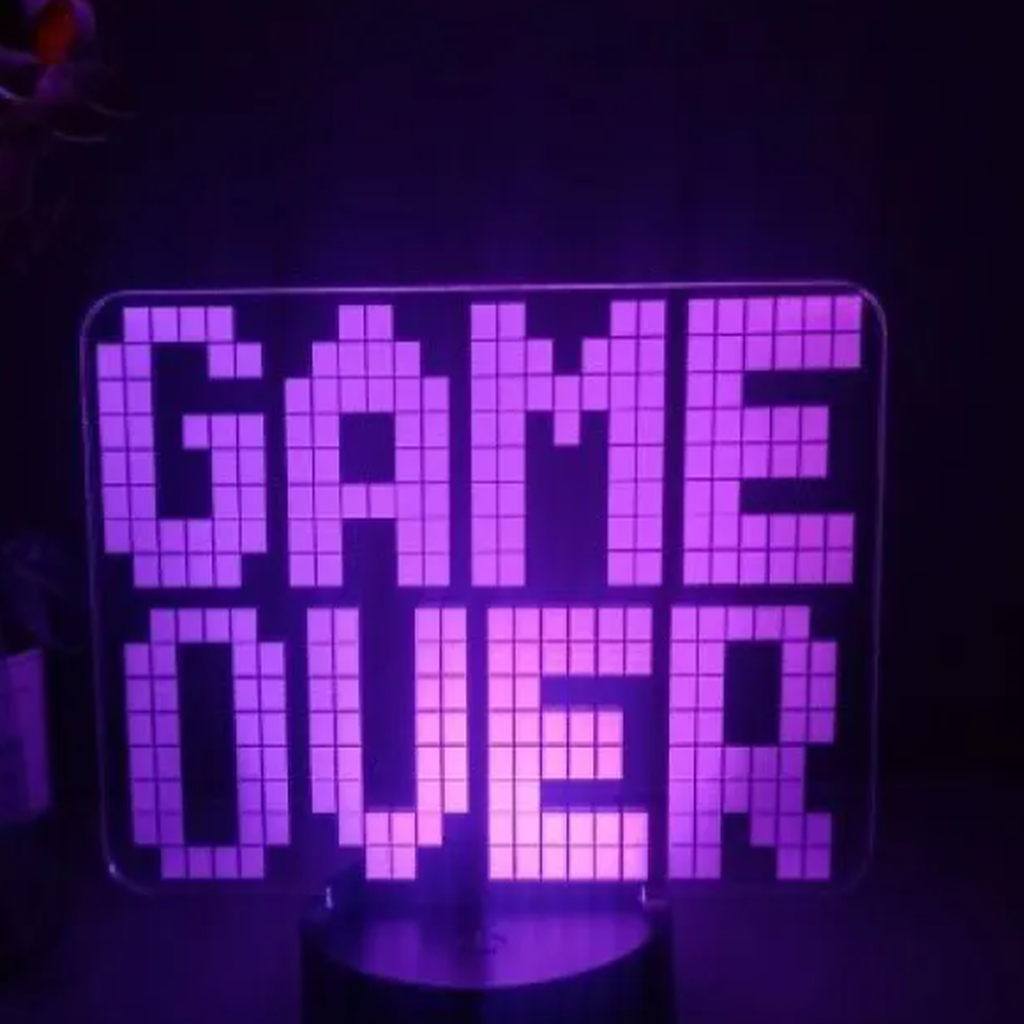 GAME OVER LED desk lamp acrylic panel detail