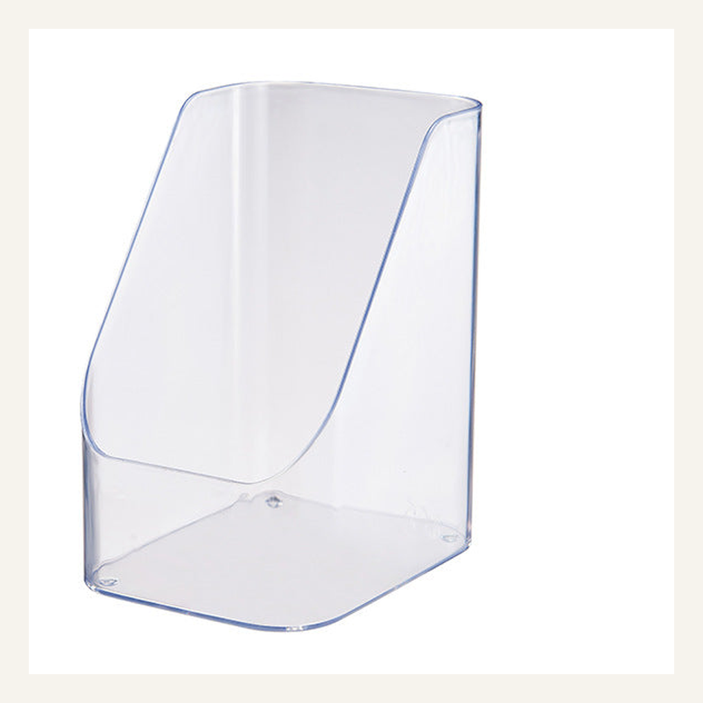 Clear multipurpose storage box slanted-opening detail