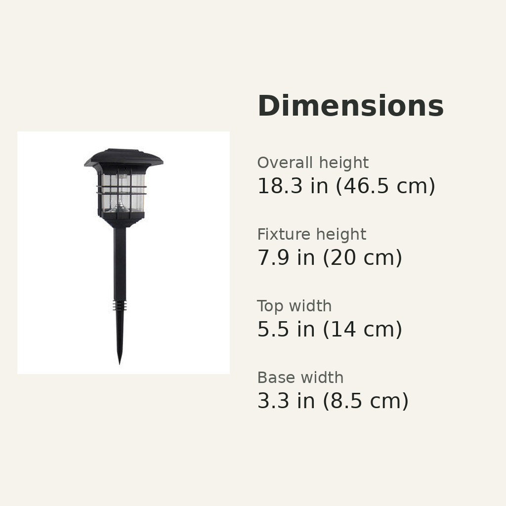 Solar pillar light verified dimensions in inches and centimeters