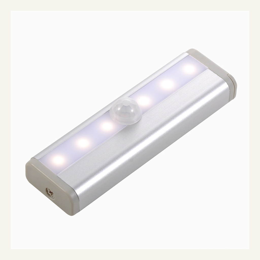 Silver rechargeable cabinet light end and sensor detail