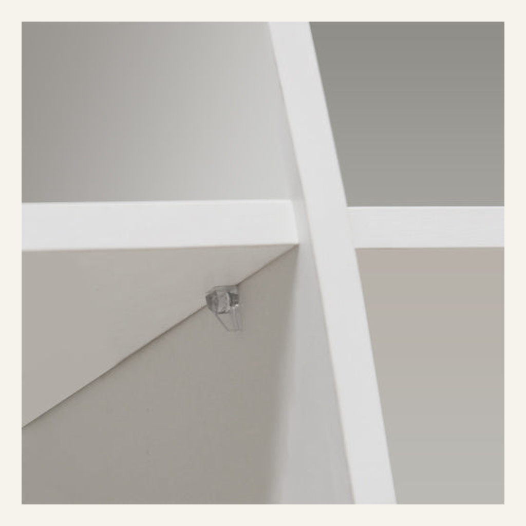 White sideboard cabinet edge and hardware detail