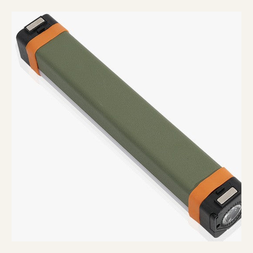 Rechargeable camping light end cap and flashlight detail