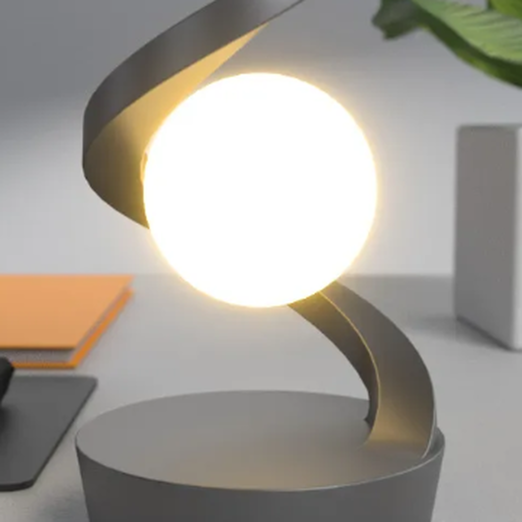 Gray Moon desk lamp illuminated globe detail