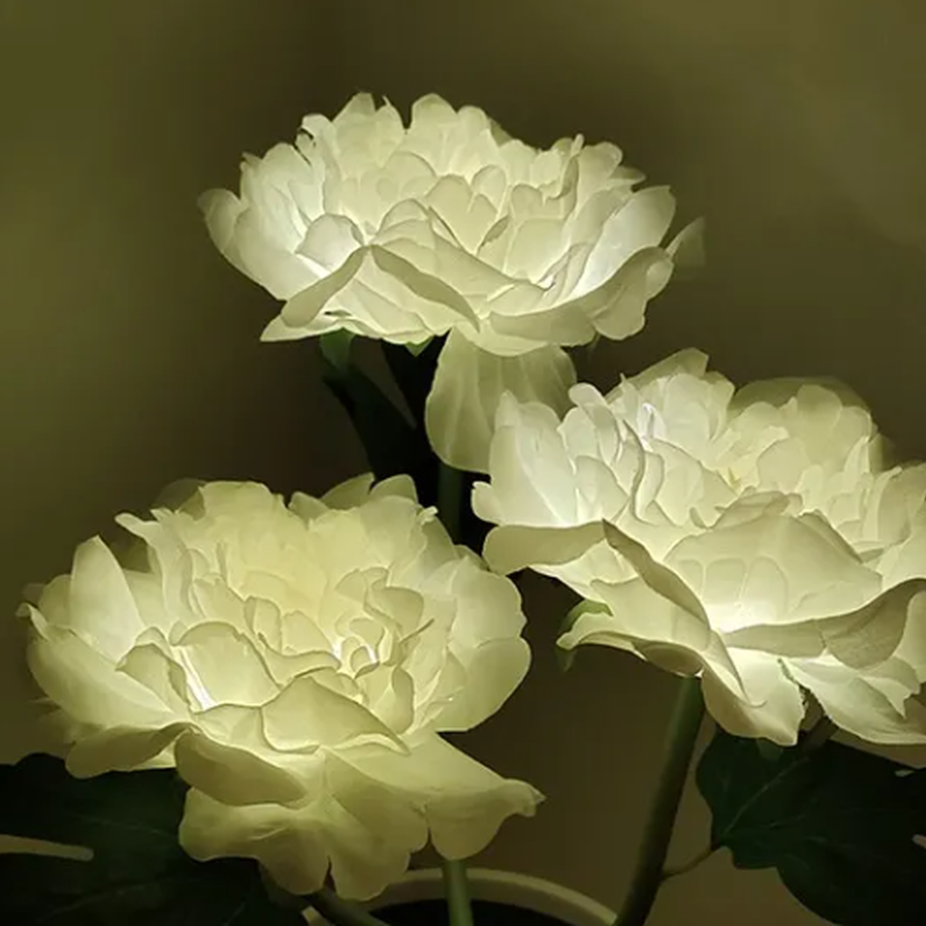 Peony flower table lamp illuminated bloom detail