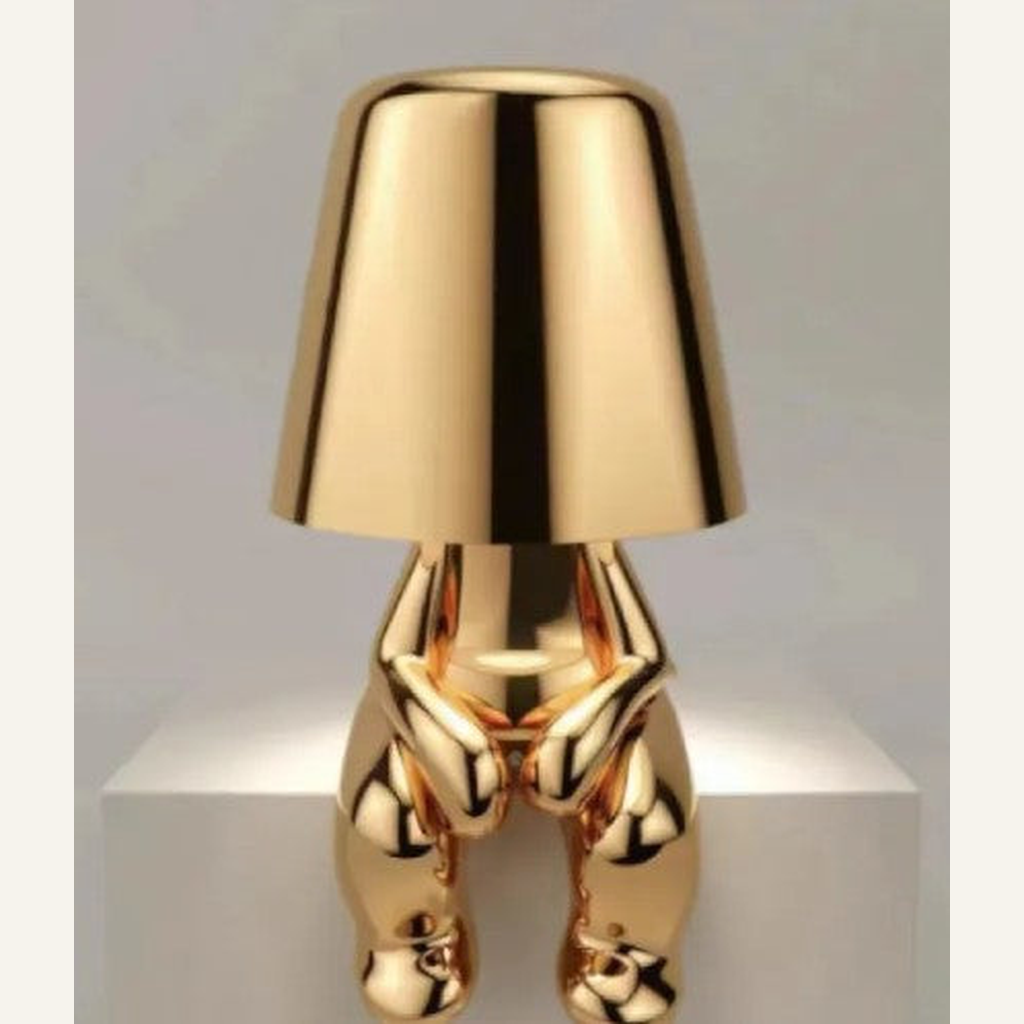Gold thinker statue table lamp alternate seated pose