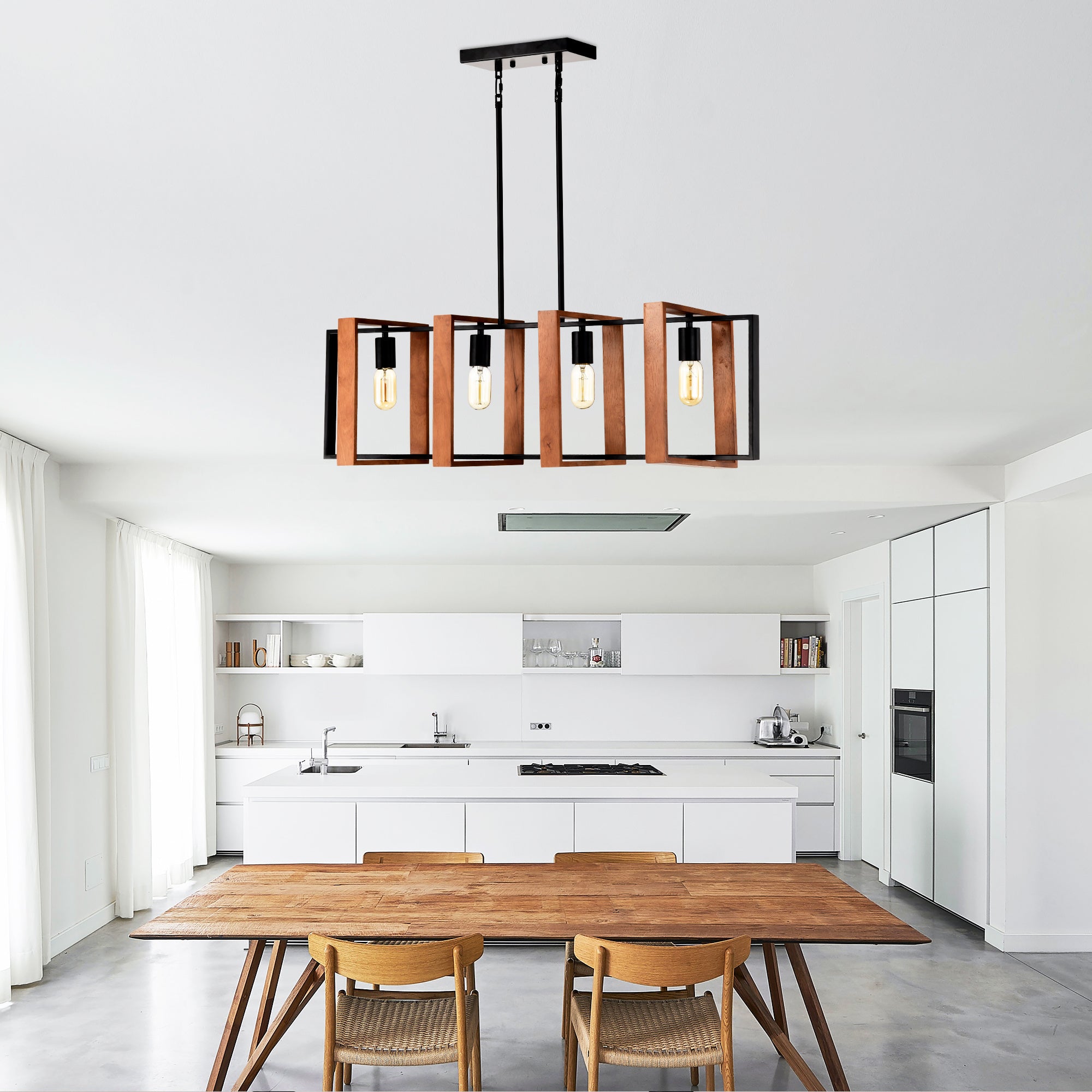 4-Light Wood and Metal Island Chandelier