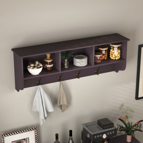 Wall-Mounted Coat Rack with Shelf and 4 Dual Hooks