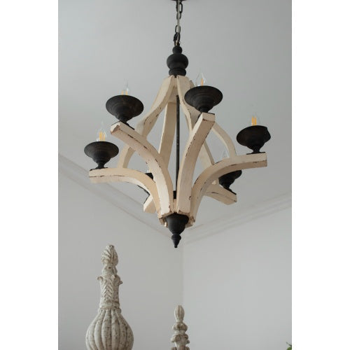 6-Light Wood and Iron Chandelier