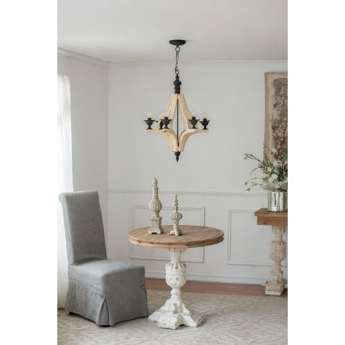 6-Light Wood and Iron Chandelier