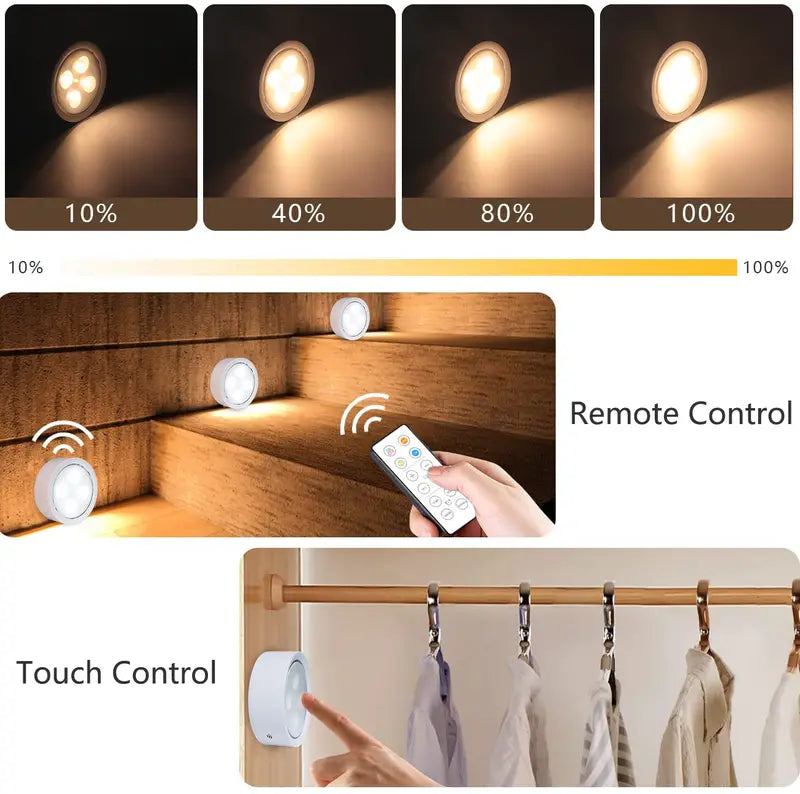Battery-Powered Dimmable Puck Lights with Remote
