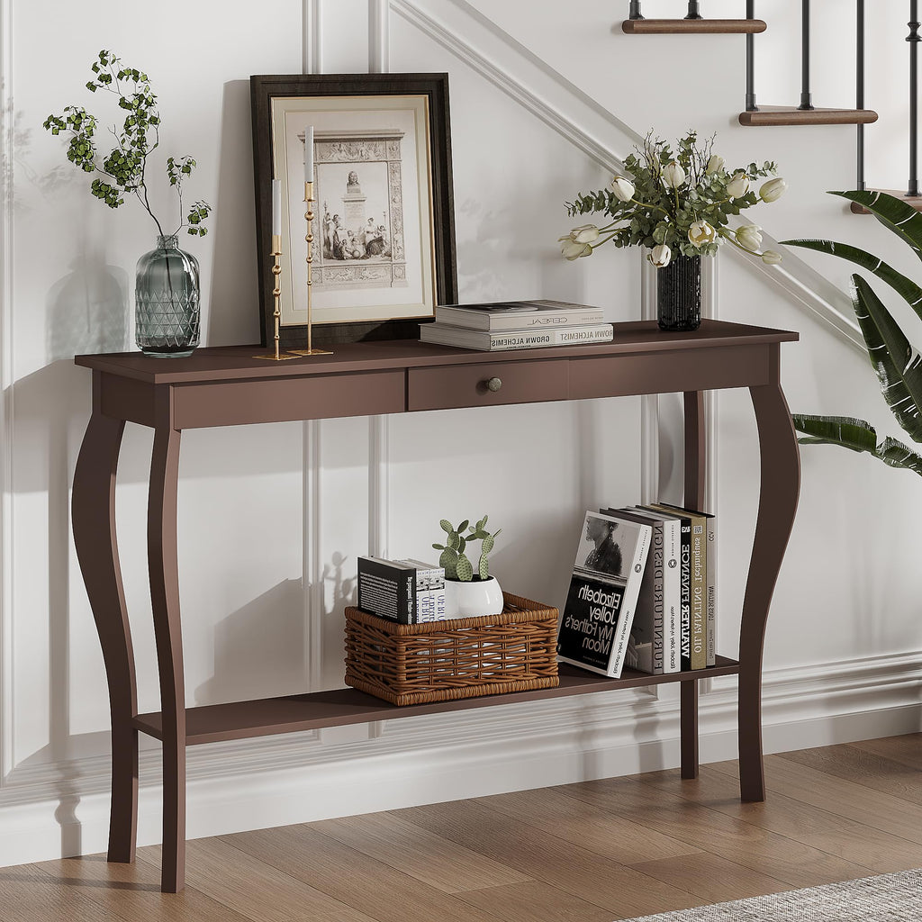Narrow Console Table with Drawer and Shelves, 47-Inch