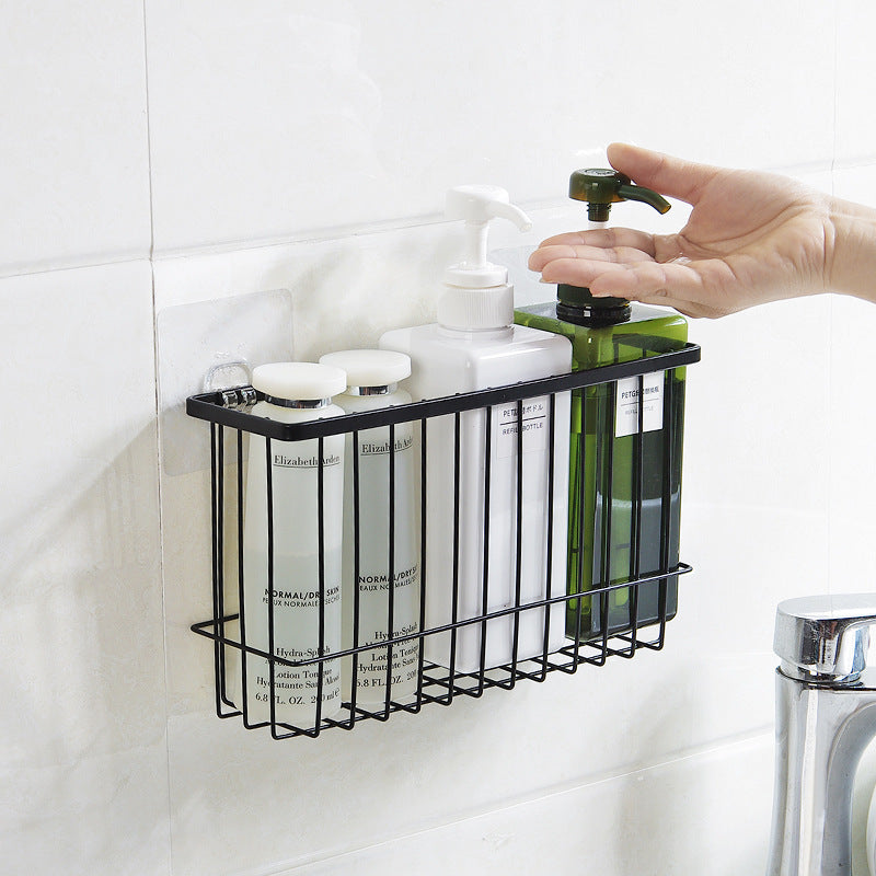 Wall-Mounted Metal Bathroom Storage Rack with Hooks
