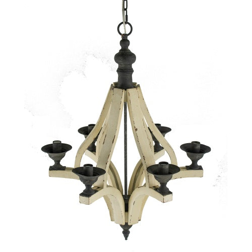 6-Light Wood and Iron Chandelier