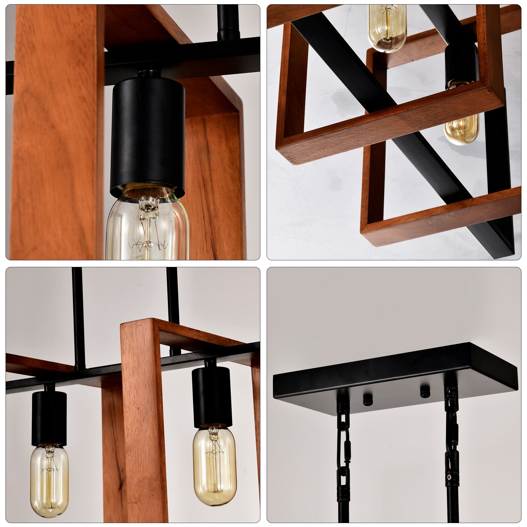 4-Light Wood and Metal Island Chandelier
