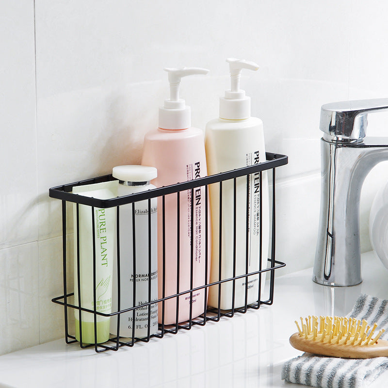 Wall-Mounted Metal Bathroom Storage Rack with Hooks