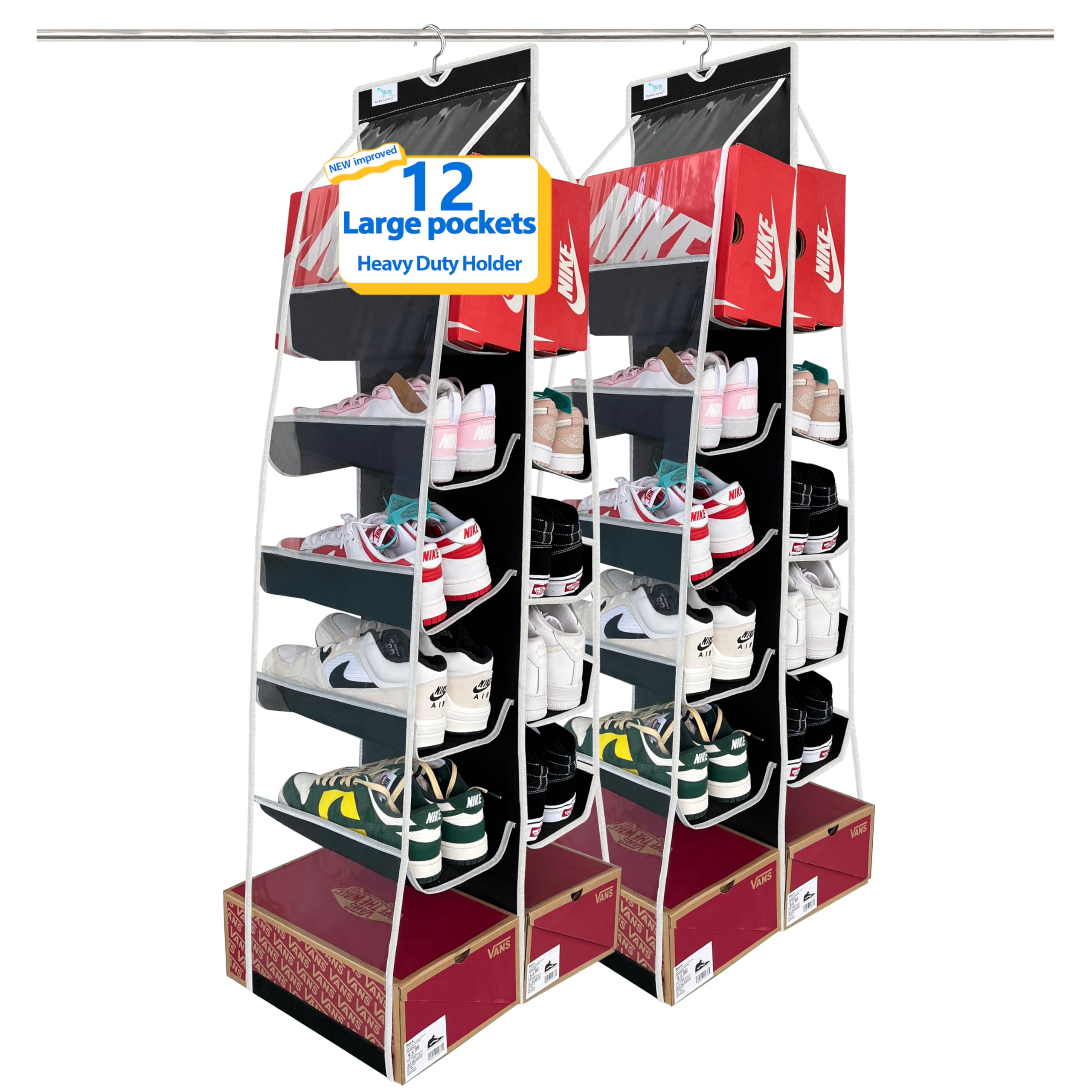 Hanging Shoe Organizer, 24-Pocket 2-Pack