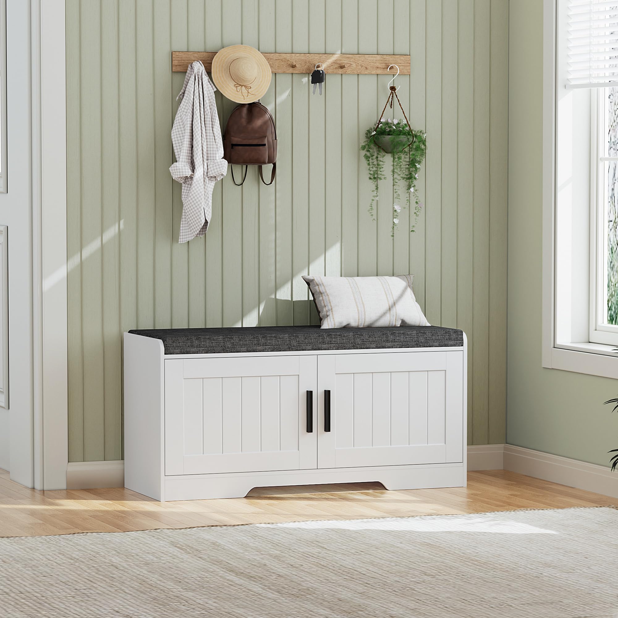 Entryway Shoe Storage Bench with Cushion
