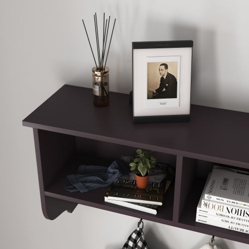 Wall-Mounted Coat Rack with Shelf and 4 Dual Hooks