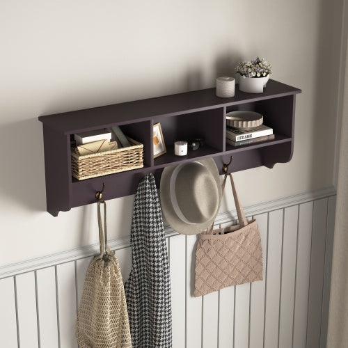 Wall-Mounted Coat Rack with Shelf and 4 Dual Hooks