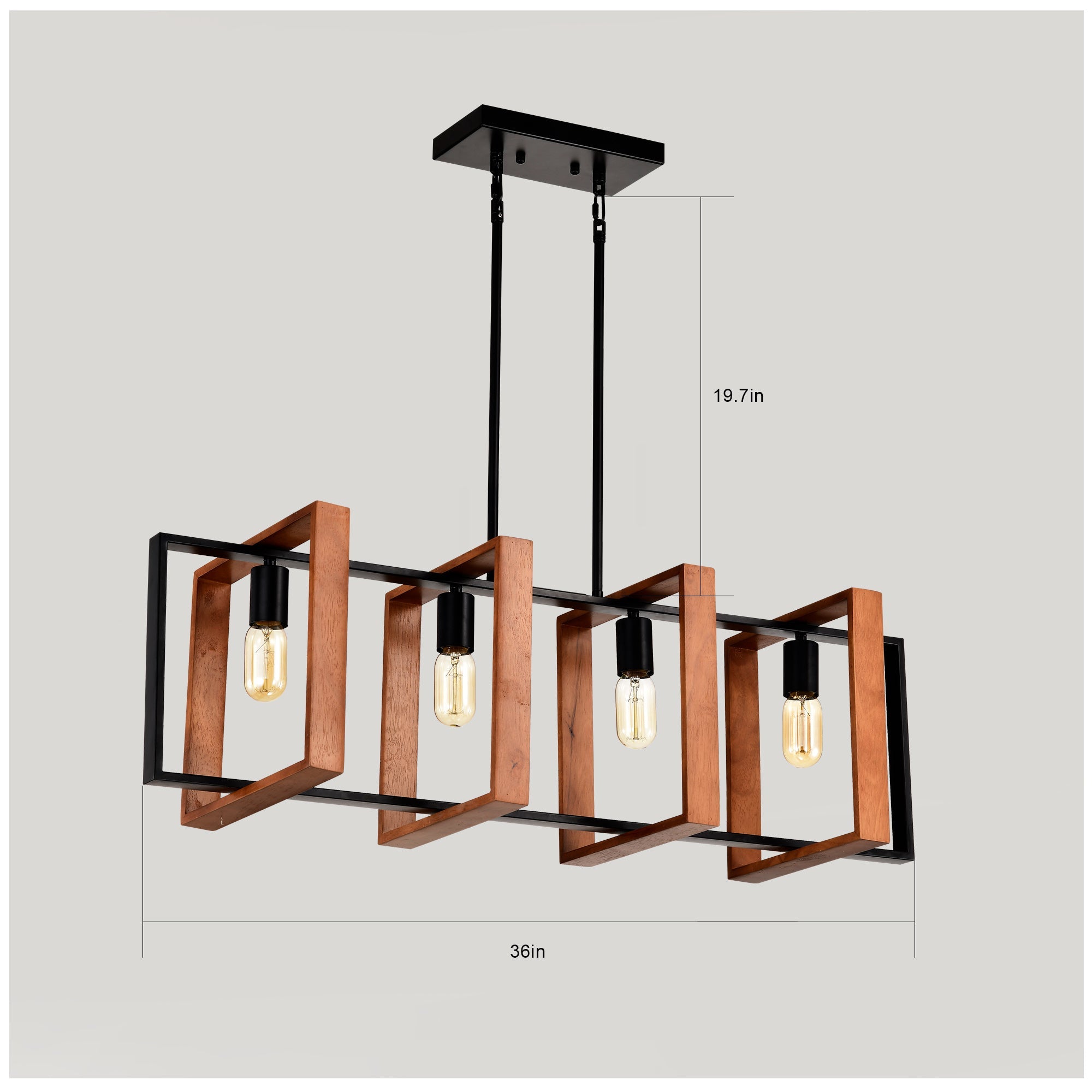 4-Light Wood and Metal Island Chandelier