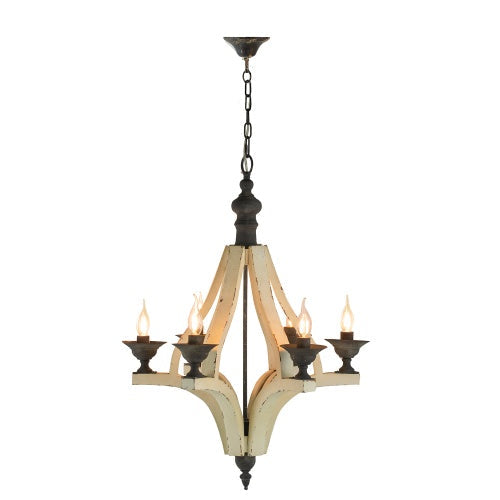 6-Light Wood and Iron Chandelier