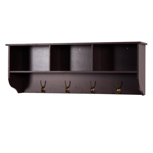 Wall-Mounted Coat Rack with Shelf and 4 Dual Hooks