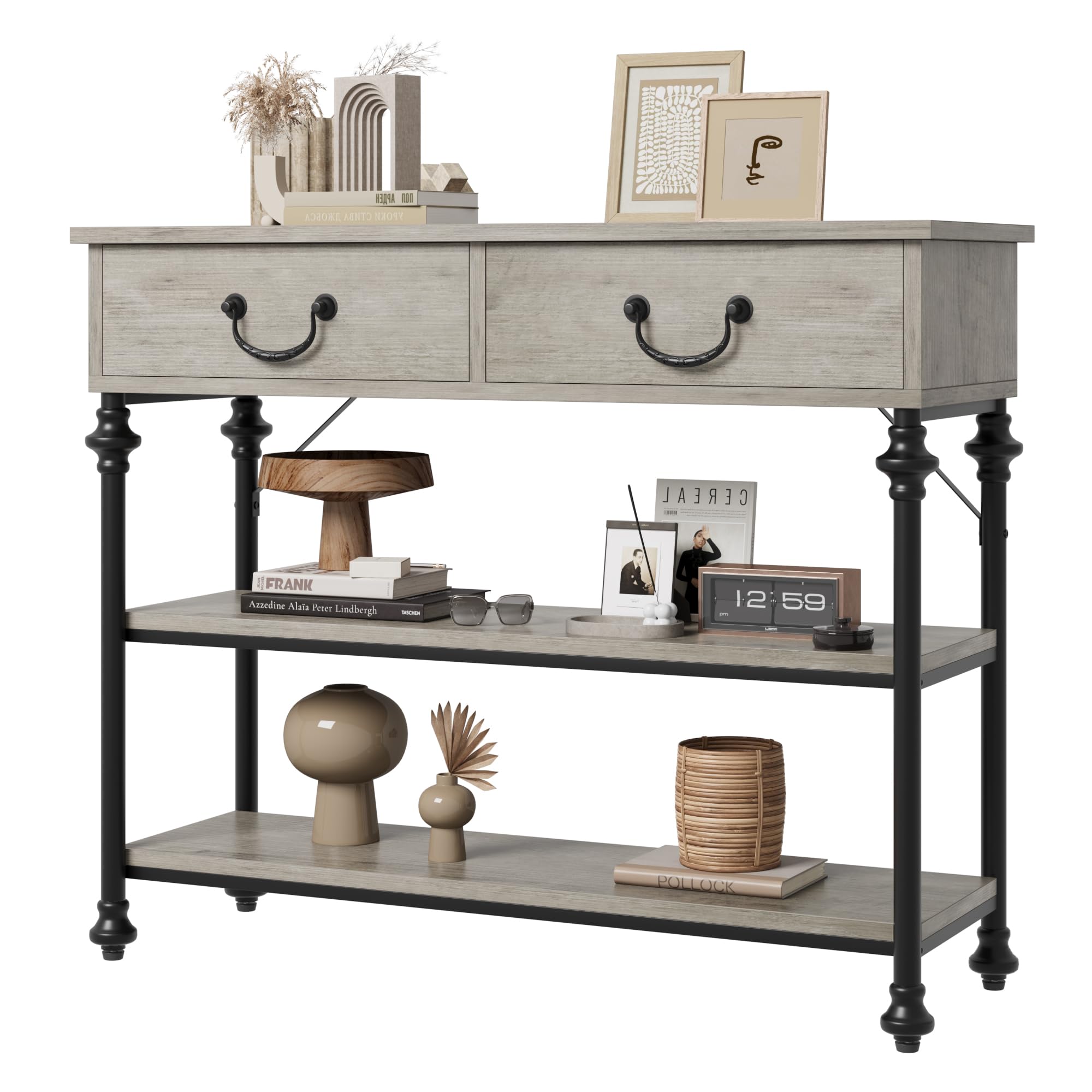 Narrow Console Table with 2 Drawers and Shelves