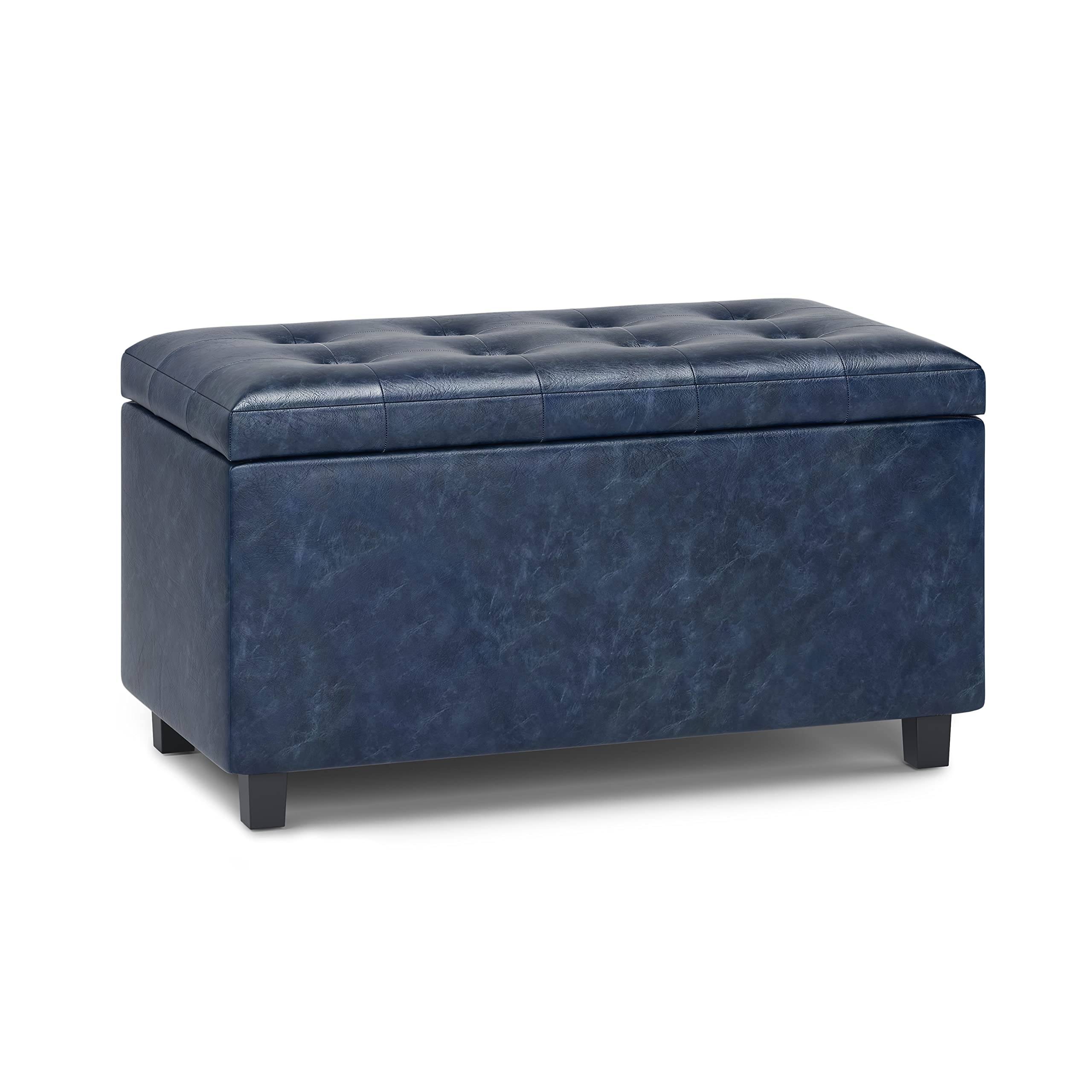 Tufted Faux Leather Storage Ottoman, 34-Inch