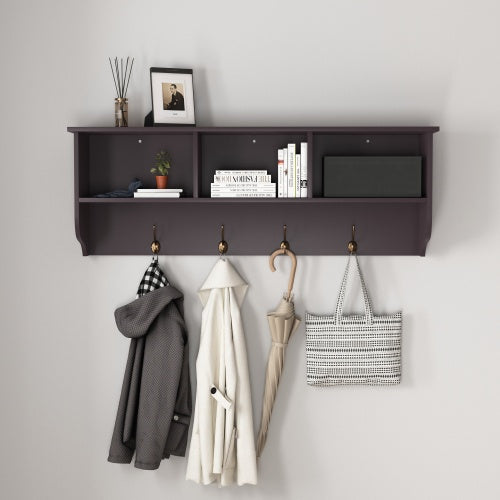 Wall-Mounted Coat Rack with Shelf and 4 Dual Hooks