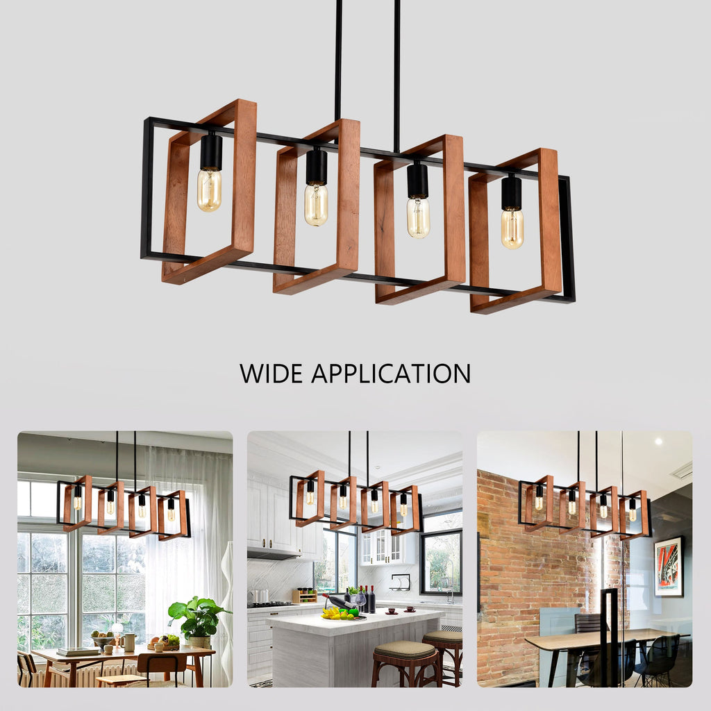 4-Light Wood and Metal Island Chandelier
