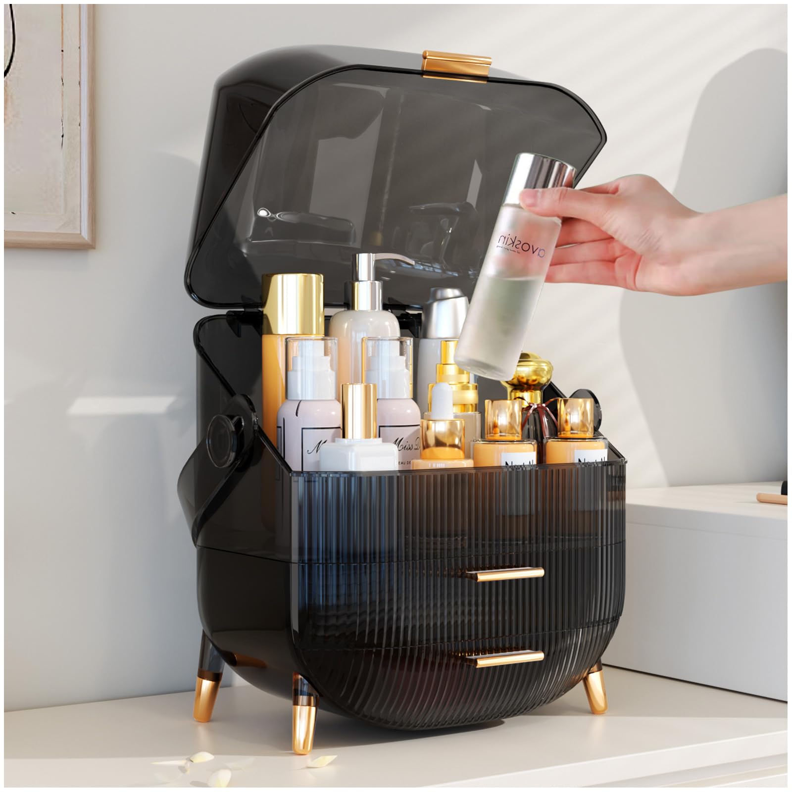 Makeup Organizer with Transparent Cover and Drawers