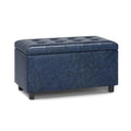Tufted Faux Leather Storage Ottoman, 34-Inch